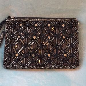 NWT Black and Pewter Beaded Clutch